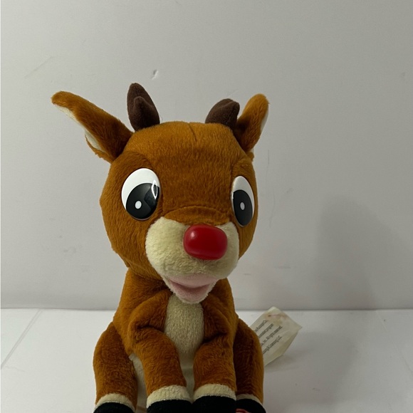 Vintage '90s Gemmy Singing Rudolph The Red Nosed Reindeer Light Up Nose 8" Plush - Picture 3 of 14